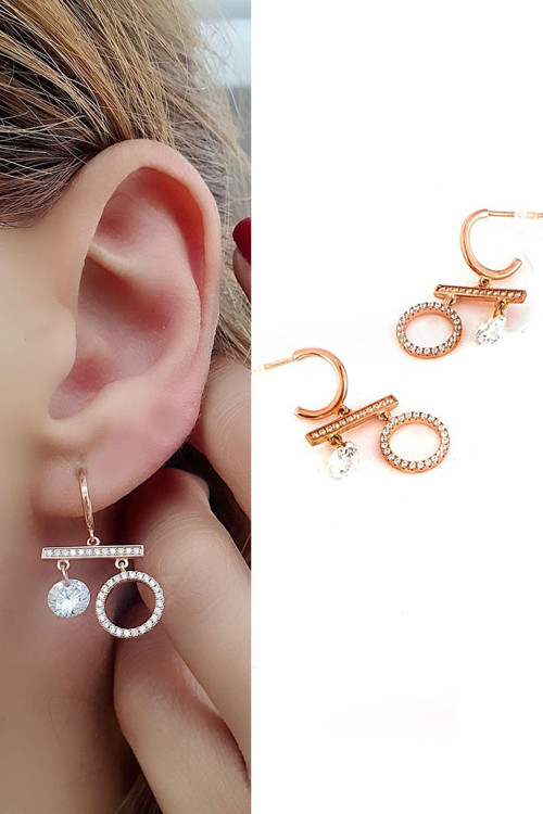 İtalyan 925ayar Gümüş Üzerine Rose Altın Kaplama Trend Küpe