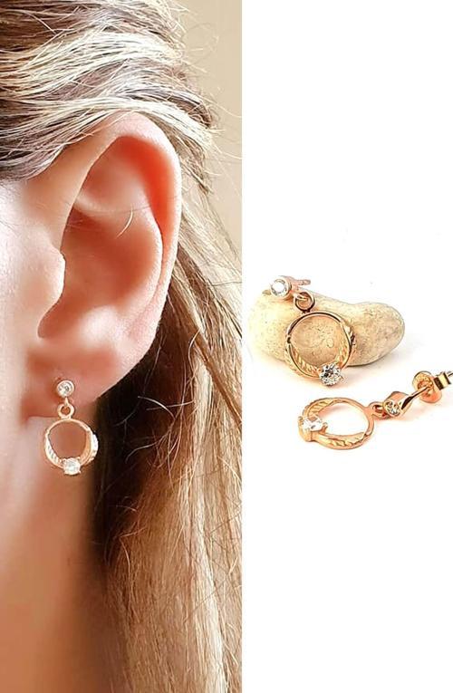 minimal sallantılı gümüş rose yaprak küpe 
