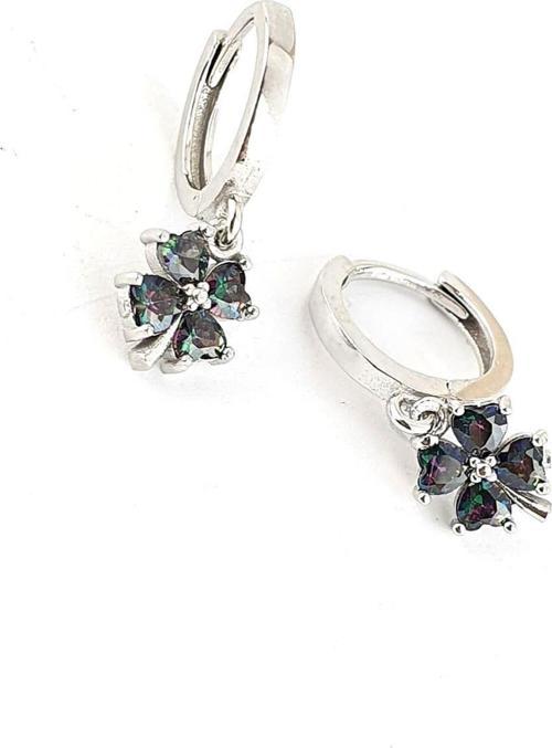 Mistik Topaz Taşlı 925ayar Gümüş Yonca Figürlü Trend Küpe