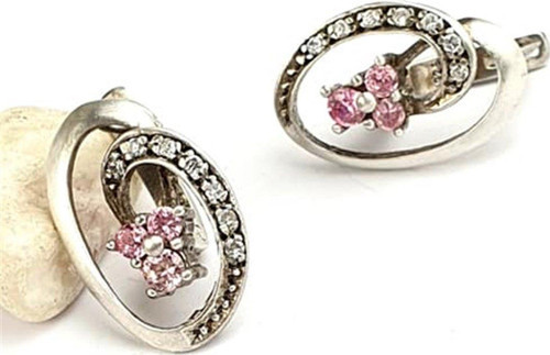 Pembe zirkon taşlı 925 ayar gümüş küpe
