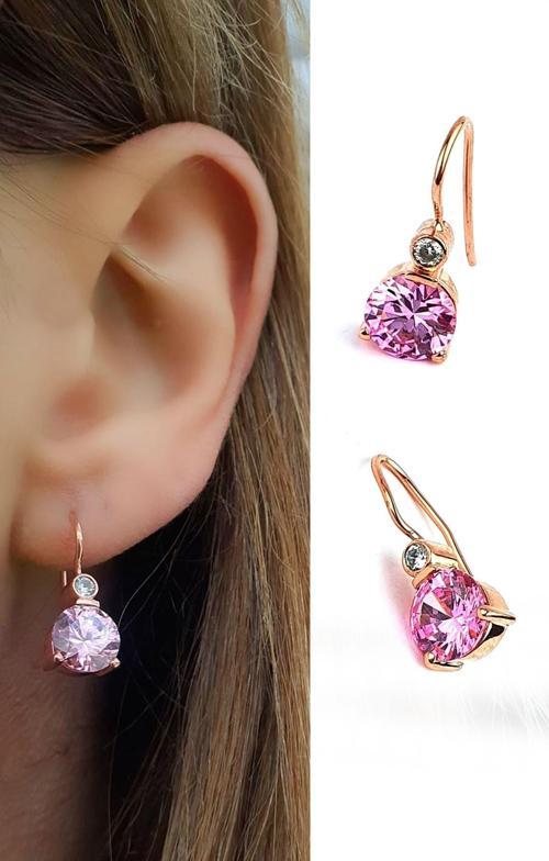 Pembe Zirkon Taşlı 925 ayar Gümüş Rose Küpe 