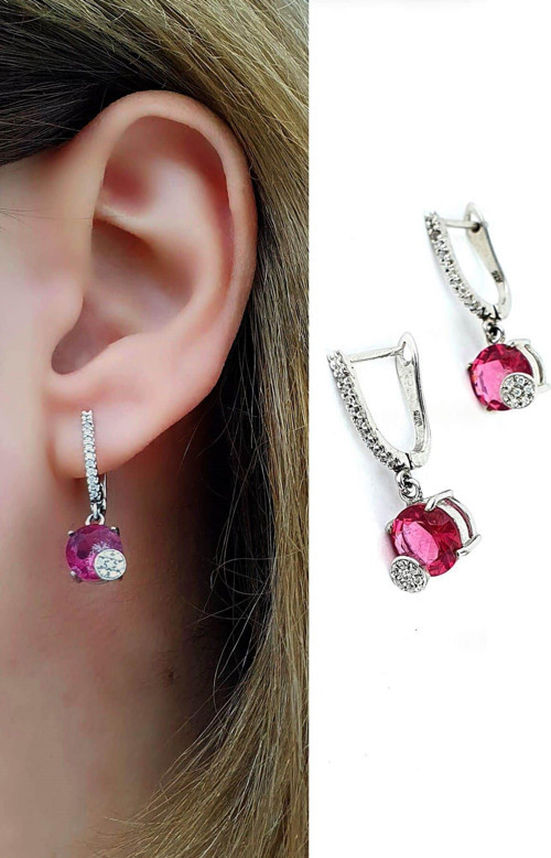 Pembe Zirkon Taşlı 925 ayar Gümüş Trend Küpe