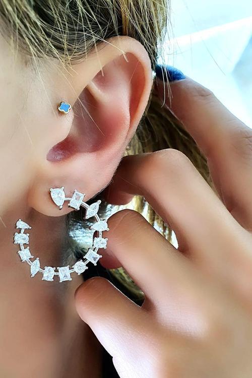 Pırlanta Parlaklığında Zirkon Taşlı 925ayar Gümüş Şık Trend İtalyan Tasarımı Küpe