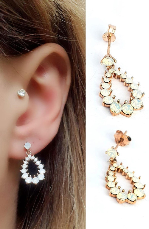 Swarovski Taşlı 925ayar Gümüş Rose Küpe