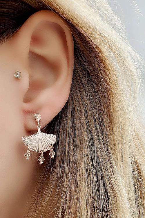Swarovski Taşlı Deniz Kabuğu Figürlü 925ayar Gümüş Rose Küpe