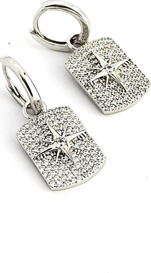 Pırlanta Parlaklığında Zirkon Taşlı 925ayar Gümüş Üzerine Beyaz Altın Kaplama Kutup Yıldızı Detaylı Trend Küpe