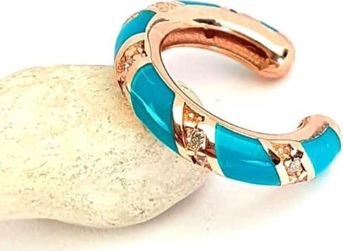 Turkuaz mineli zirkon taşlı 925ayar gümüş rose sıkıştırmalı kıkırdak küpe 