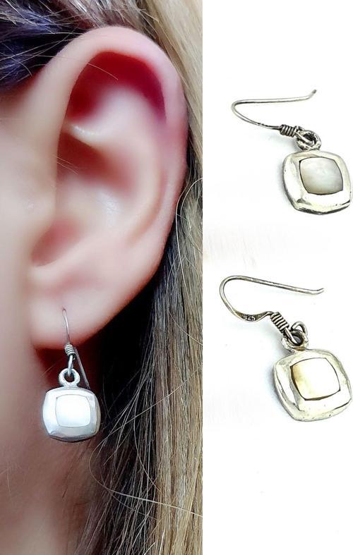 Sedef Taşlı 925 ayar Gümüş Tasarım Minimal Küpe