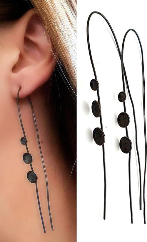 Siyah rodajlı 925 ayar gümüş tasarım küpe