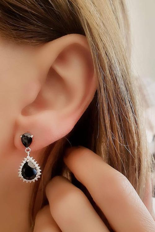 Sky Diamond Black 925 ayar Gümüş Lüks Damla Küpe