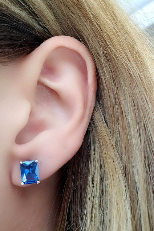 Sky Diamond Blue Creative Sapphire 925ayar Gümüş Lüks Dikdörtgen Baget Küpe