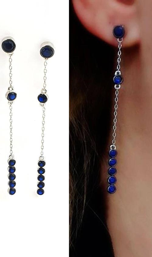Sky Diamond Blue Creative Sapphire 925ayar Gümüş Lüks Sallantılı Küpe 