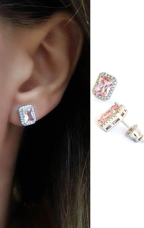 Sky Diamond Pink Morganit Taşlı 925 ayar Gümüş Lüks Küpe