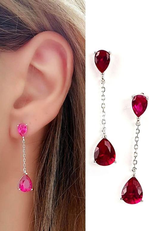 Sky Diamond Red creative rubies 925 ayar gümüş  damla küpe 