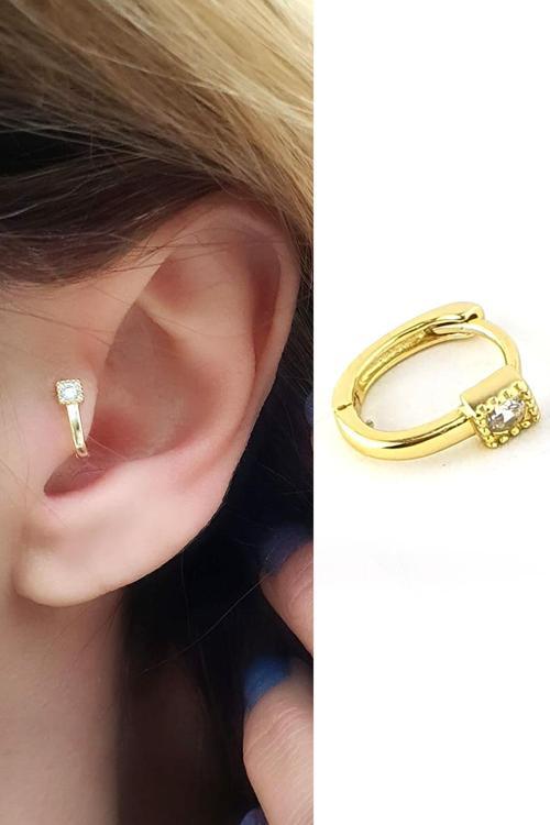 Zirkon Taş Detaylı 925ayar Gümüş Üzerine Altın Kaplama İtalyan Tragus Kıkırdak Halka Küpe 