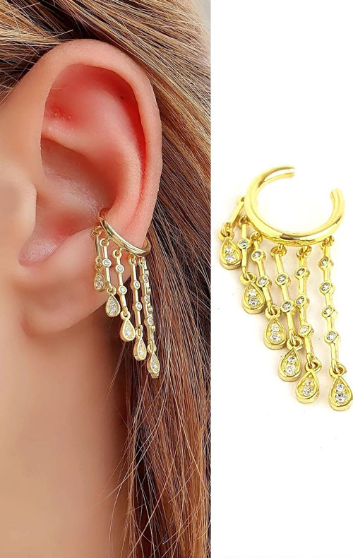 Zirkon Taş Detaylı 925ayar Gümüş Earcuff Kıkırdak Tasarım Küpe