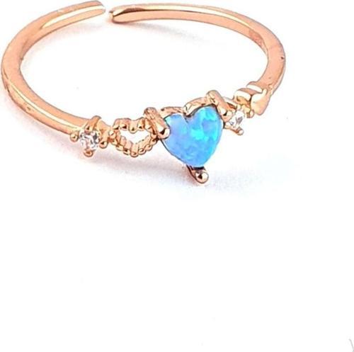 925 ayar Gümüş Üzerine rose Altın Kaplama Ayarlanabilir Opal Taşlı Kalp Yüzük