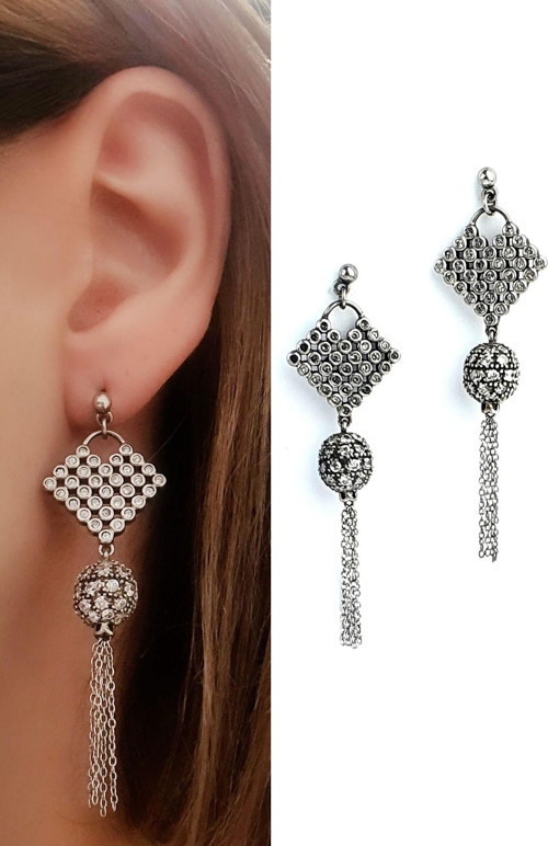 Zirkon Taşlı 925 ayar Gümüş Tasarım Küpe