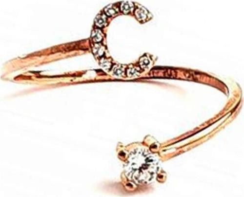 C harfi ayarlanabilir gümüş rose yüzük