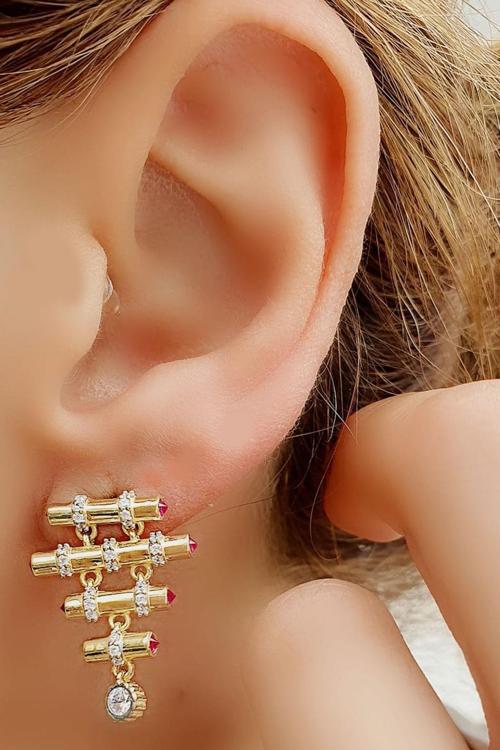 Zirkon taşlı 925ayar Gümüş Üzerine Altın Kaplama Tasarım Luxry Küpe 