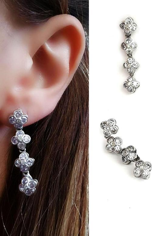 Zirkon taşlı italyan tasarımı gümüş çiçek küpe