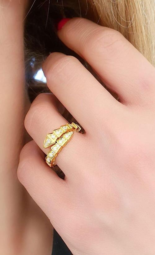 İtalyan 925ayar Gümüş Üzerine Altın Kaplama Ayarlanabilir Yılan Yüzük 