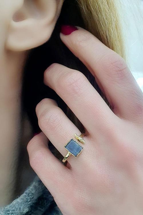 Rutil Kuvars Taşlı 925ayar Gümüş Üzerine Altın Kaplama Ayarlanabilir Yüzük