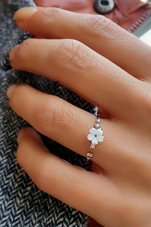 Sedef Taşlı 925ayar Gümüş El İşi Manolya Ayarlanabilir Yüzük 