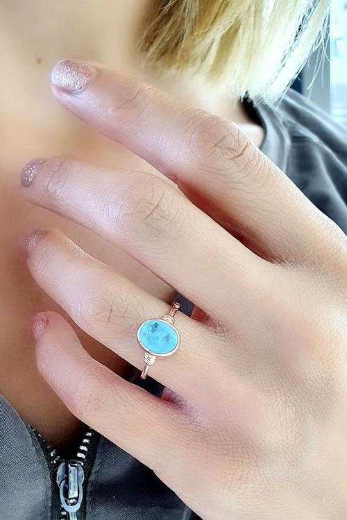 Mavi Kristal Kuvars Taşlı 925ayar Gümüş Rose Ayarlanabilir Yüzük