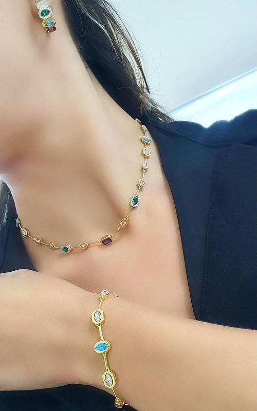 Renkli Zirkon Taşlı 925ayar Gümüş Luxury Tasarım Set Takım