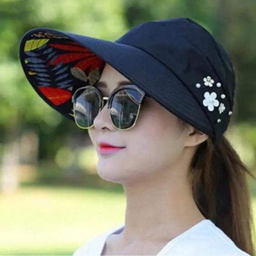 Geniş Vizör Güneş Koruyucu Kadın Şapka Siperlik Spor Tenis Şapkası Koyu Siyah