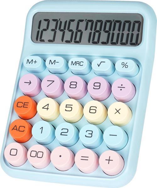 Renkli Çok Şirin 12 Hane Mekanik Hesap Makinesı Büyük Ekranlı 4 Fonksiyonlu Ev Ofis Okul Mavi