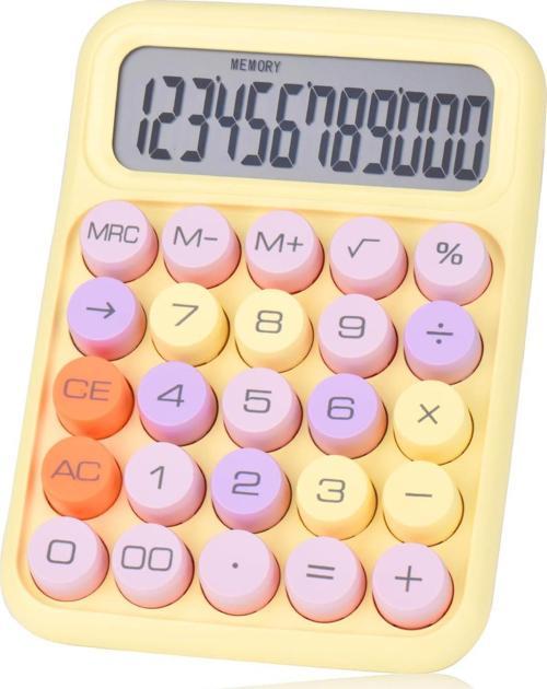 Renkli Çok Şirin 12 Hane Mekanik Hesap Makinesı Büyük Ekranlı 4 Fonksiyonlu Ev Ofis Okul Sarı