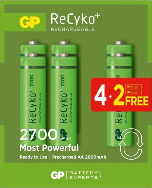 AA 2600 mAh Şarjlı Kalem Pil 4+2'li Paket GP270AAHCE4-2