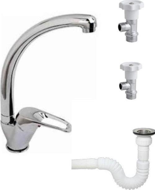 Kuğu, Lavabo & Eviye Bataryası, Körüklü Sifon, Ara Musluk 3`Lü Set 1