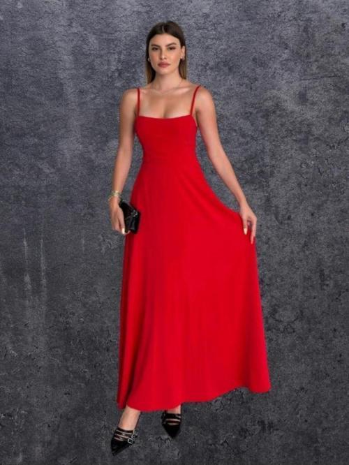 Ayarlanabilir İp Askılı Sırtta Gipe Detaylı Midi Boy Yazlık Kadın Elbise 003