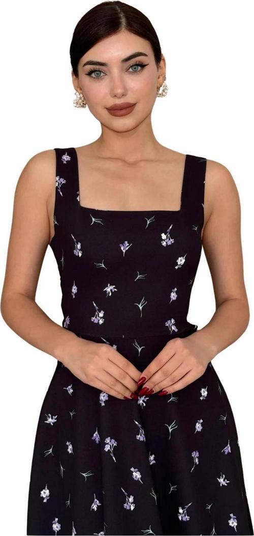 Atlas Kumaş Kalın Askılı Kare Yaka Kadın Abiye Elbise 151