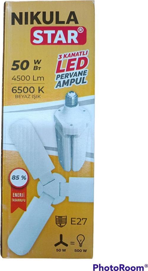 Pervane Ampül 50 W 3 Kollu Katlanır Pervane Led Ampül Tasarruflu Kanatlı Led 4500 Lm 6500K Beyaz