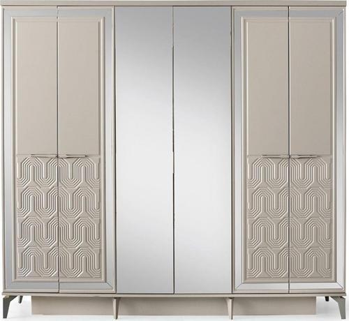 Dresden Gardırop-mdf-kum Beji-230x58x210cm-6 Kapak-aynalı Kapak