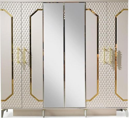 Milano Gardırop-mdf-kum Beji-230x58x210cm-6 Kapak-aynalı Kapak