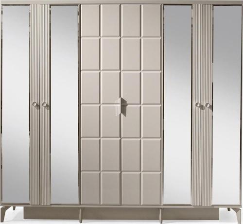 Paris Gardırop-mdf-kum Beji-230x58x210cm-6 Kapak-aynalı Kapak