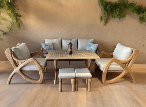 Violet  Masif Ahşap Bahçe Balkon Koltuk Kestane Ağacı 3+1+1 Koltuk, Masa Takımı