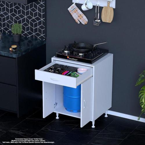 Birce L-65 X 87 X 48 Cm Set Üstü Ocak Ve Tüp Bölmeli Çekmeceli Mutfak Dolabı