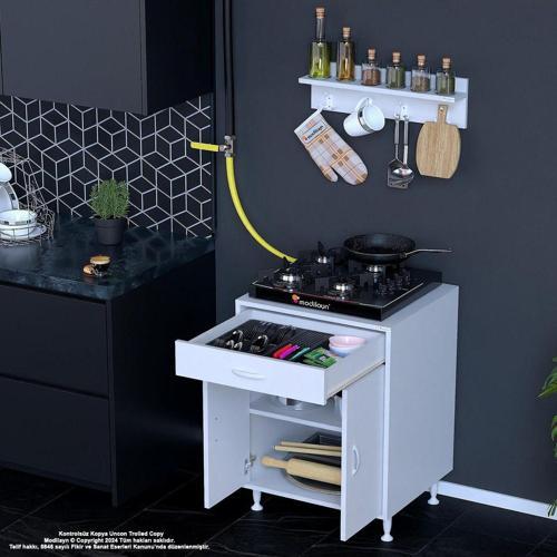 Birce M-60 X 87 X 48 Cm Kapaklı Set Ocak Altı Dolap Ve Baharat Rafı