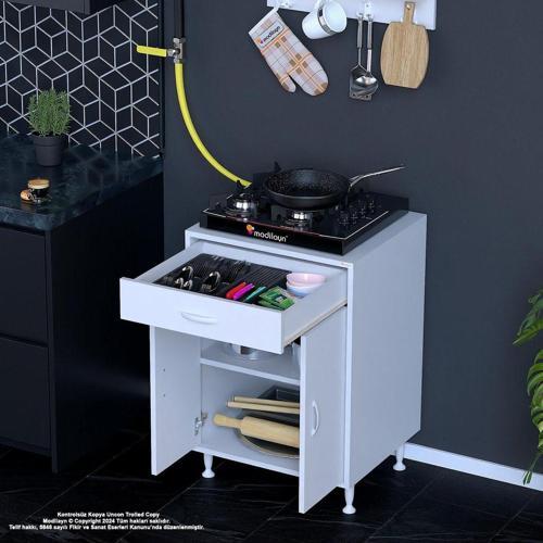 Birce M-60 X 87 X 48 Cm Set Üstü Ocak Ve Çekmeceli Raflı Mutfak Dolabı