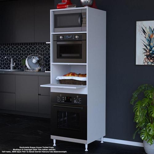 Elit Silva 59,6 X 192,2 X 56Cm Ankastre Fırın 1 Kapaklı Ekmeklikli 3 Geniş Derin Göz Dolap