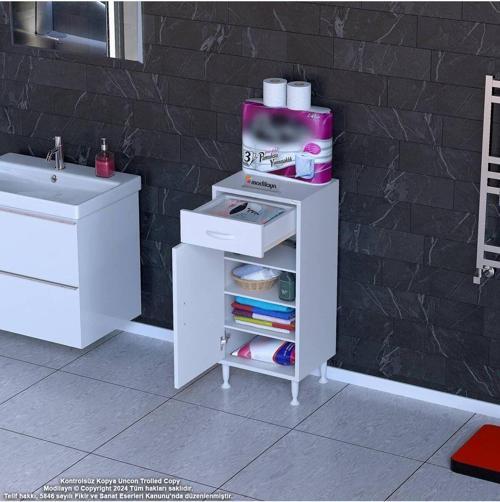 Emir 35 X 88 X 32,5 Cm 1 Çekmece 1 Kapak 3 Raf 4 Bölme Çok Amaçlı Banyo & Mutfak Dolabı