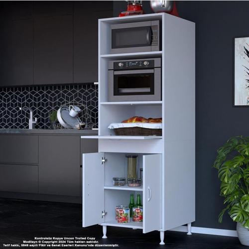 Silva 59,6 X 192,2 X 56Cm Geniş Derin Raf Mini Midi Mikrodalga Fırın Ekmeklik Dolabı