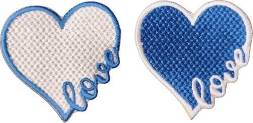 Ütü Ile Yapışan Mavi Love Kalp Arma Yama Patch 2 Adet 5.5 Cm