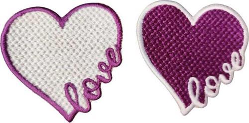 Ütü Ile Yapışan Mor Love Kalp Arma Yama Patch 2 Adet 5.5 Cm